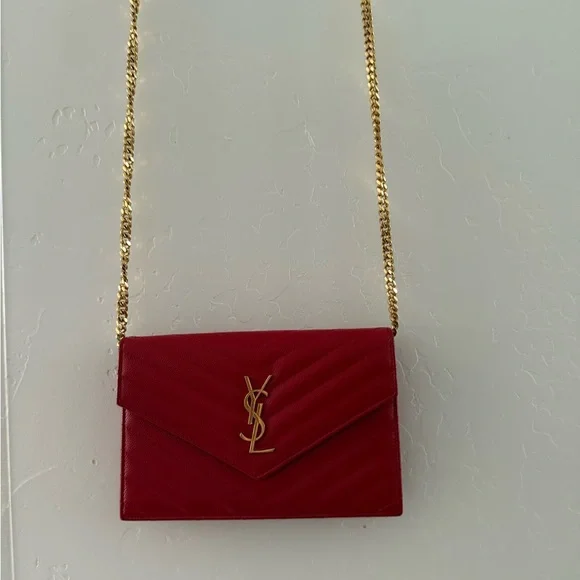 Yves Saint Laurent Red Chevron Crossbody WOC w/ COA - Picture 10 of 12